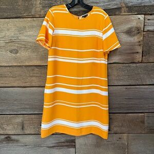 Ann Taylor short sleeve Shift Dress, Orange and white stripe, Size 8